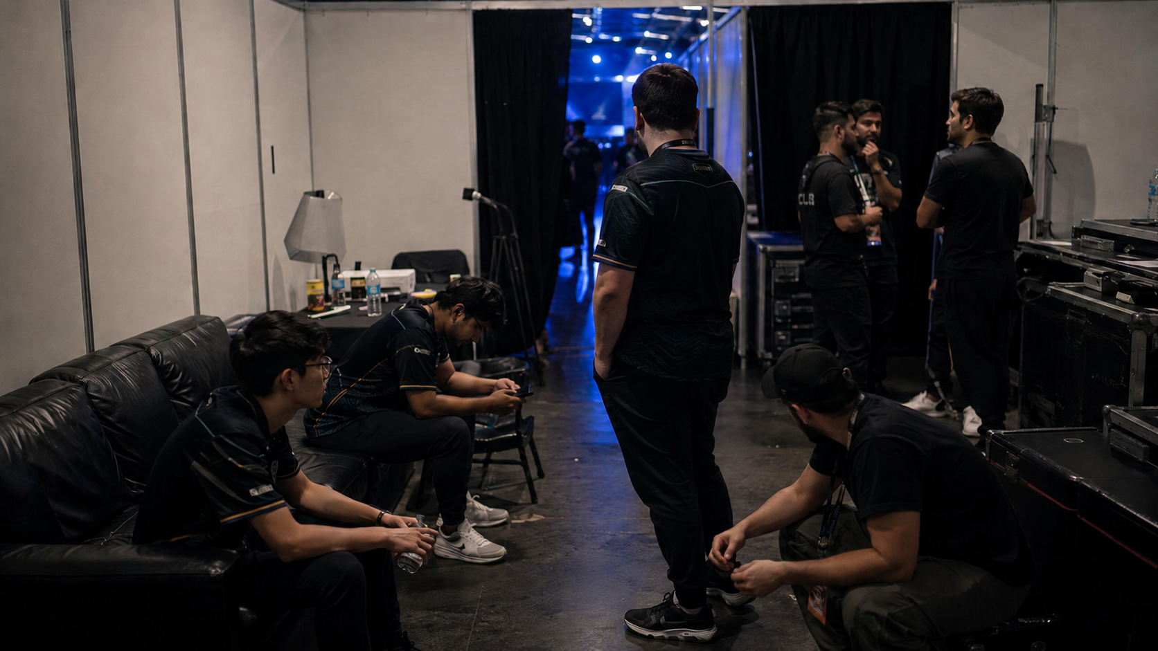 Players waiting backstage before competition.