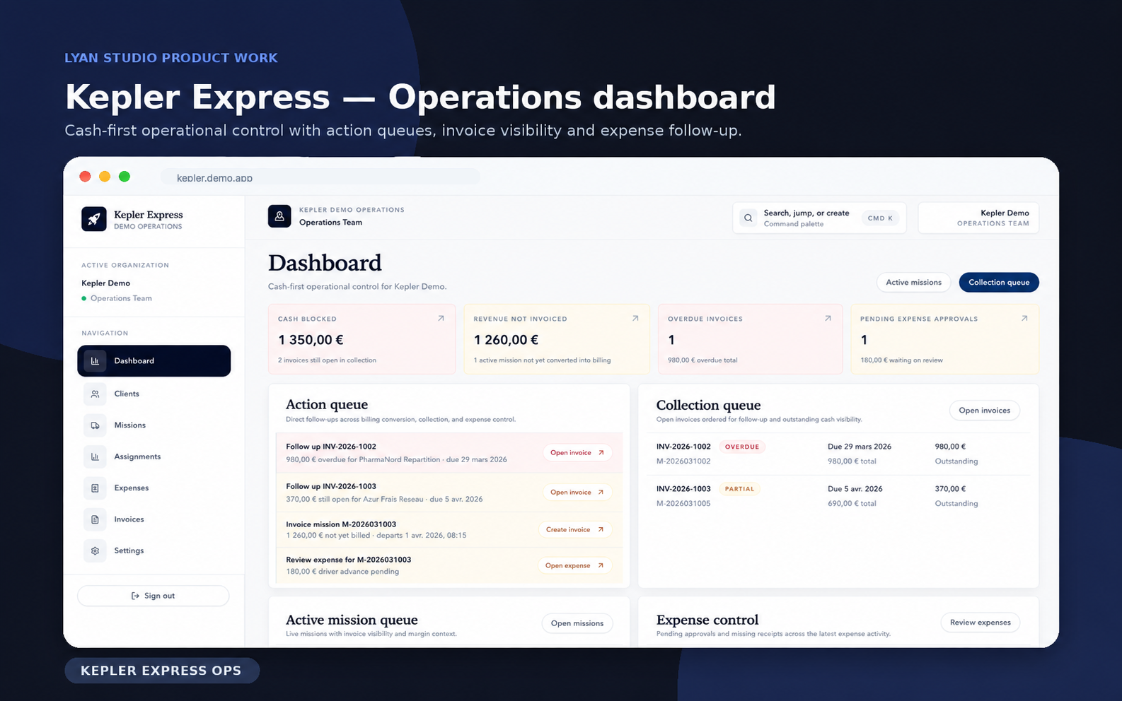 Kepler Express logistics operations dashboard product screen